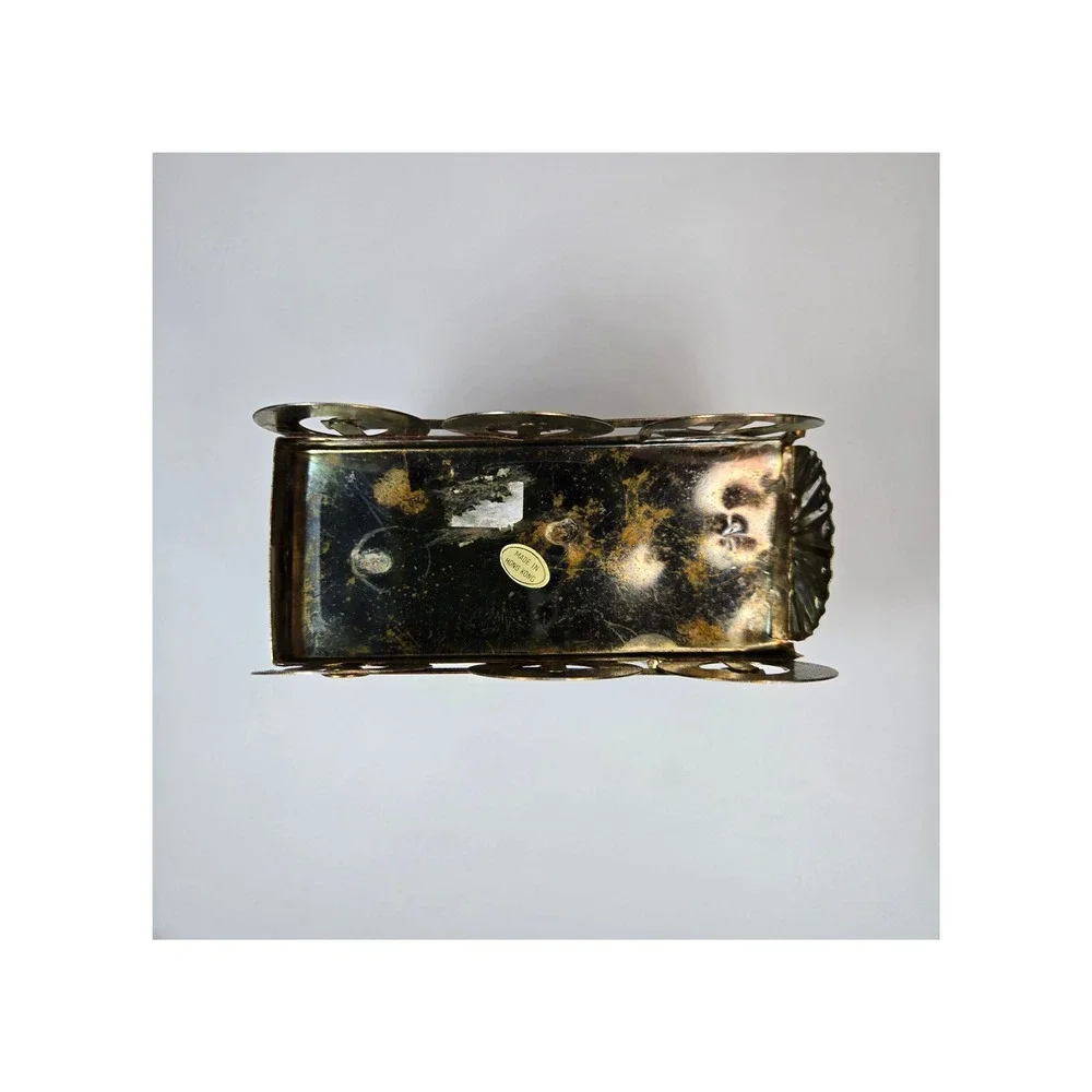 Vintage Metal Tin Train Railroad Engine Candle Holder Patina Copper Brass Tone‎